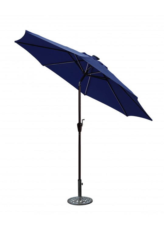 9 FT Aluminum Umbrella with Crank and Solar Guide Tubes - Brown Pole/Blue Fabric