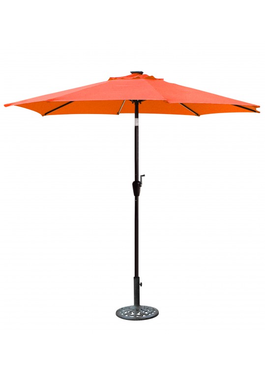 9 FT Aluminum Umbrella with Crank and Solar Guide Tubes - Brown Pole/Orange Fabric