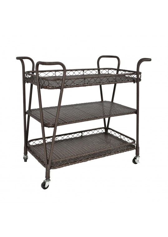 Espresso Resin wicker serving cart in three layers tray