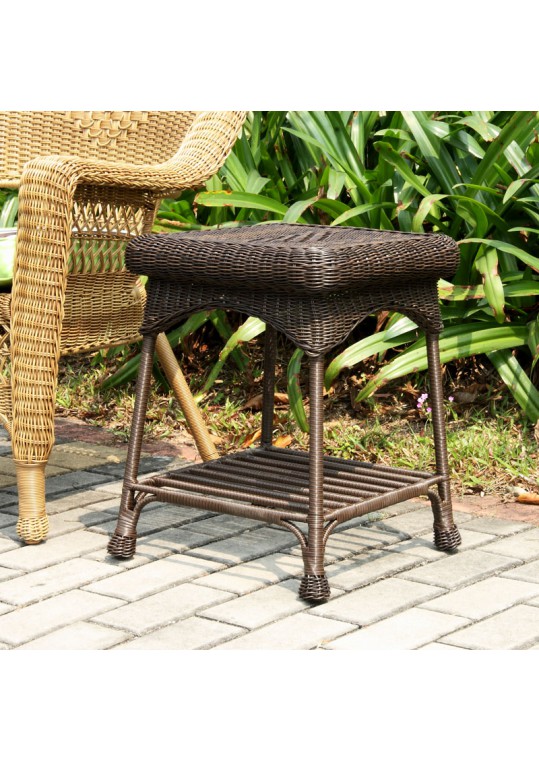 Outdoor Espresso Wicker Patio Furniture End Table