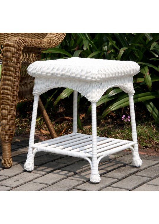 Outdoor White Wicker Patio Furniture End Table