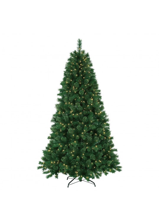 7.5 Feet. Pre-Lit Artificial Christmas Tree With Metal Base