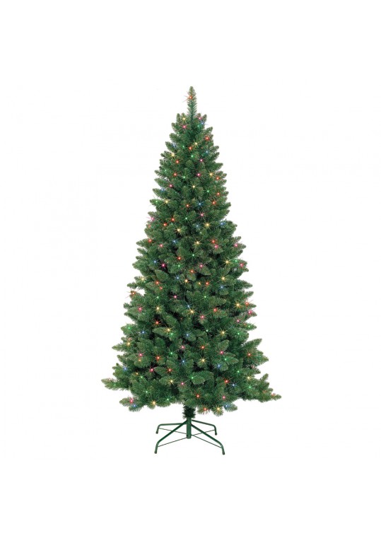 7 Feet. Slim Pre-Lit Artificial Christmas Tree With Metal Stand