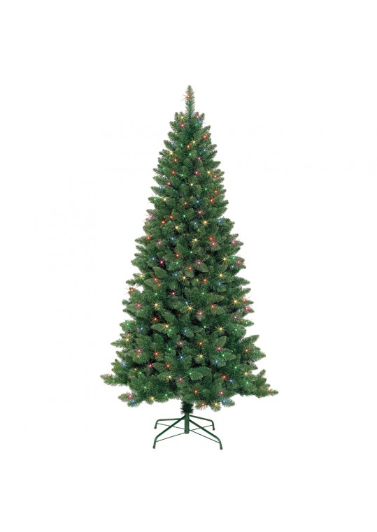 7 Feet. Slim Pre-Lit Artificial Christmas Tree With Metal Stand