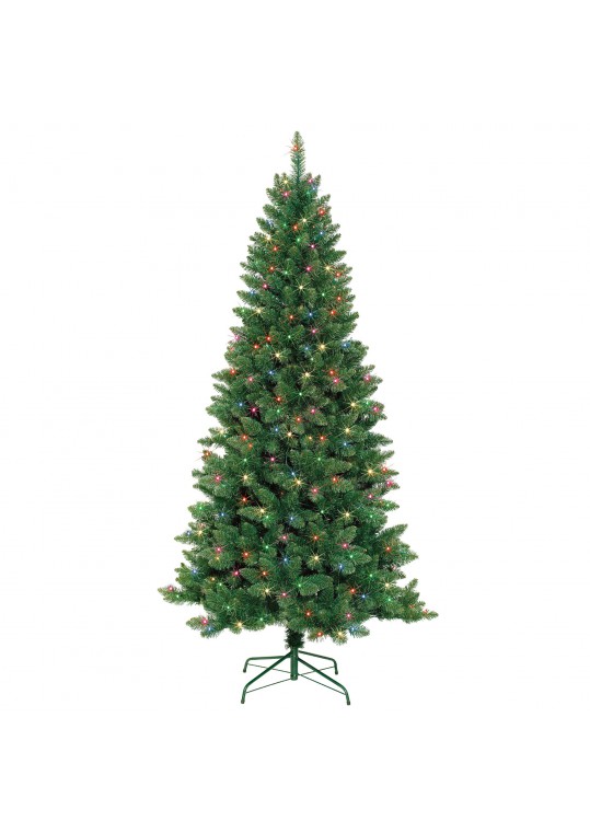 7 Feet. Slim Pre-Lit Artificial Christmas Tree With Metal Stand