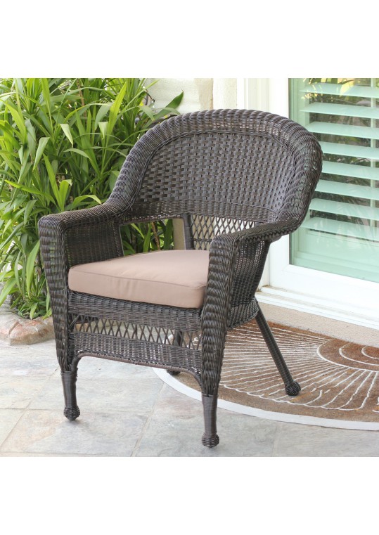 Espresso Wicker Chair With Brown Cushion