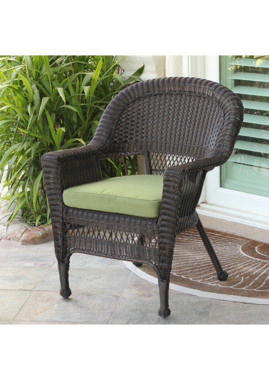 Espresso Wicker Chair With Sage Green Cushion