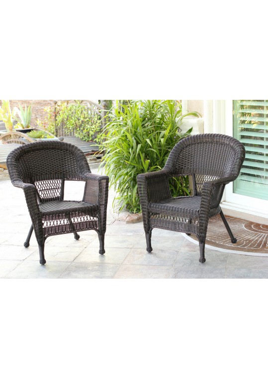 Espresso Wicker Chair Without Cushion - Set of 2