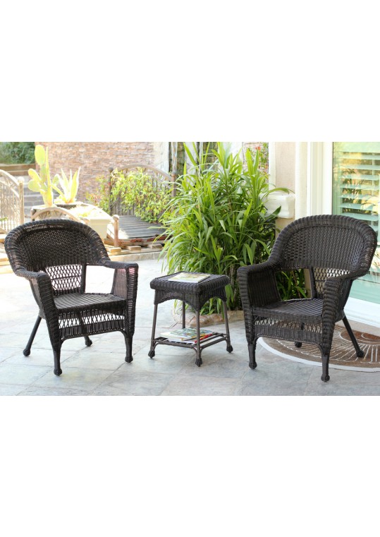 Espresso Wicker Chair And End Table Set Without Cushion