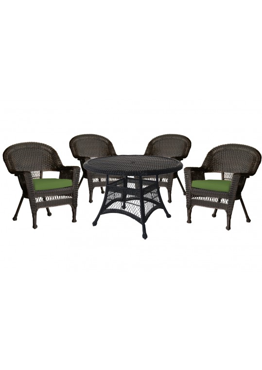 5pc Espresso Wicker Dining Set - Hunter Green Cushions