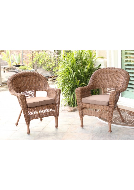 Honey Wicker Chair With Brown Cushion - Set of 4
