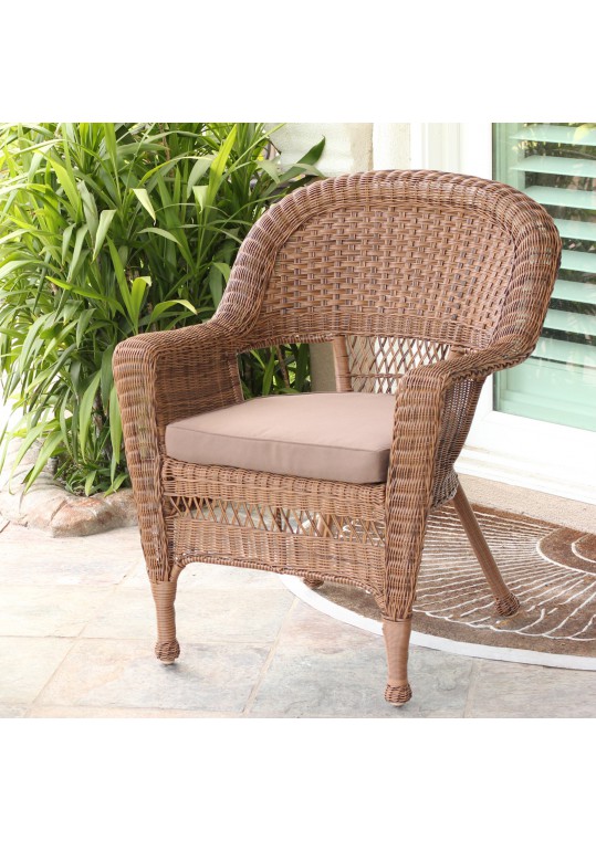 Honey Wicker Chair With Brown Cushion