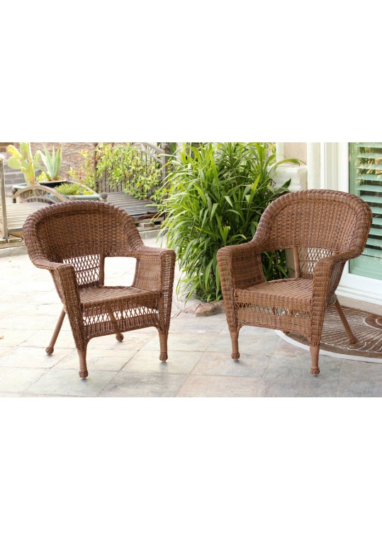 Honey Wicker Chair Without Cushion - Set of 2