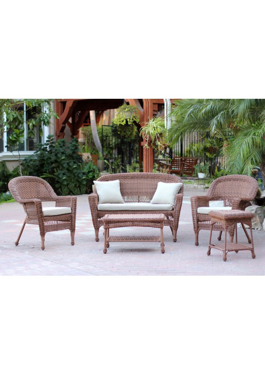 5pc Honey Wicker Conversation Set - Tan Cushions