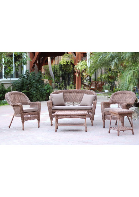 5pc Honey Wicker Conversation Set - Brown Cushions