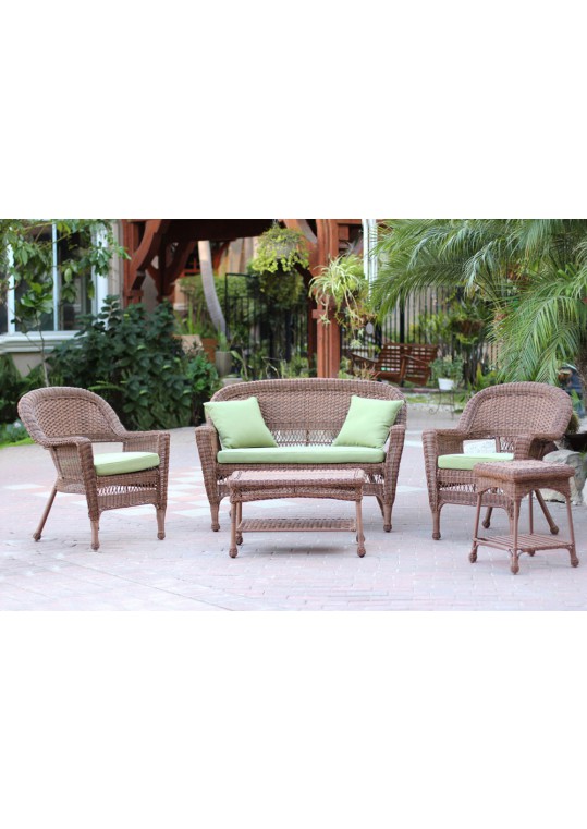 5pc Honey Wicker Conversation Set - Sage Green Cushions