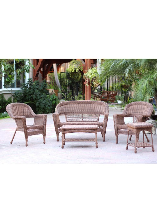 5pc Honey Wicker Conversation Set Without Cushion