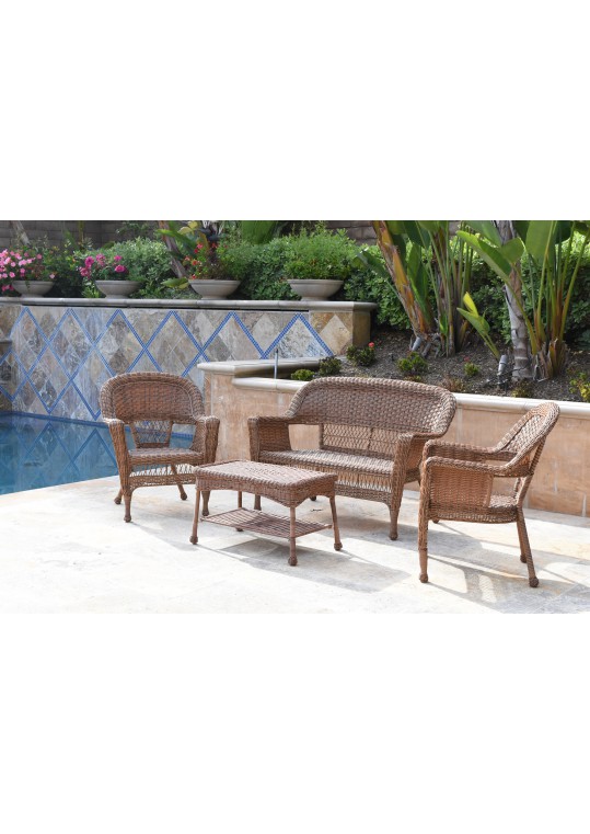 4pc Honey Wicker Conversation Set Without Cushion