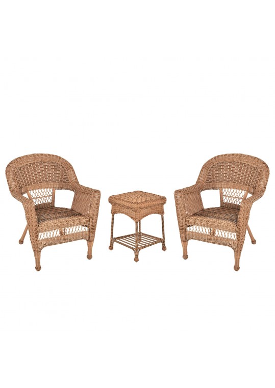 Honey Wicker Chair And End Table Set Without Cushion