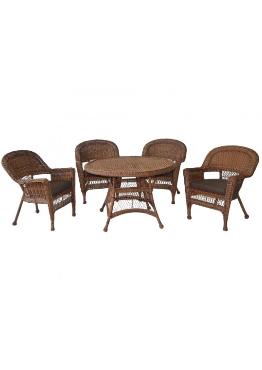 5pc Honey Wicker Dining Set - Brown Cushions