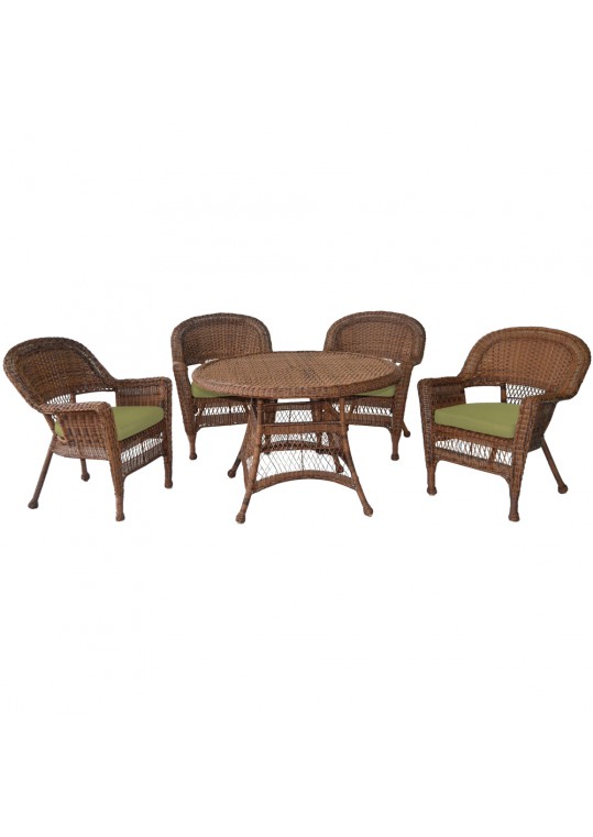 5pc Honey Wicker Dining Set - Sage Green Cushions