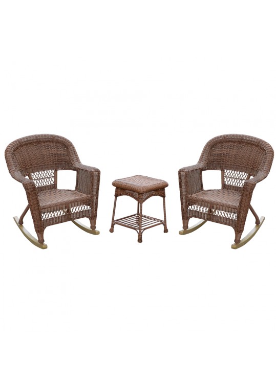 3pc Honey Rocker Wicker Chair Set Without Cushion