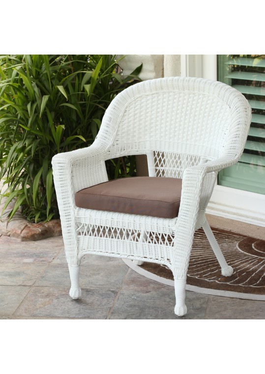 White Wicker Chair With Brown Cushion