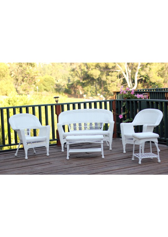 5pc White Wicker Conversation Set Without Cushion