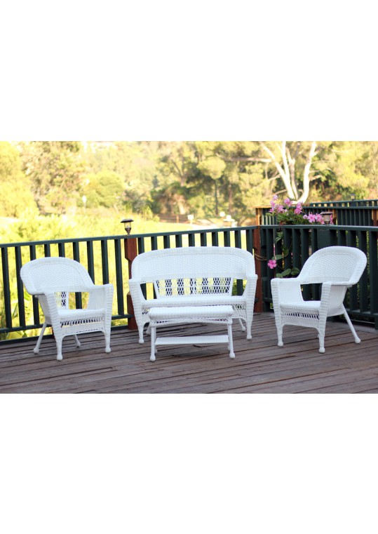 4pc White Wicker Conversation Set Without Cushion