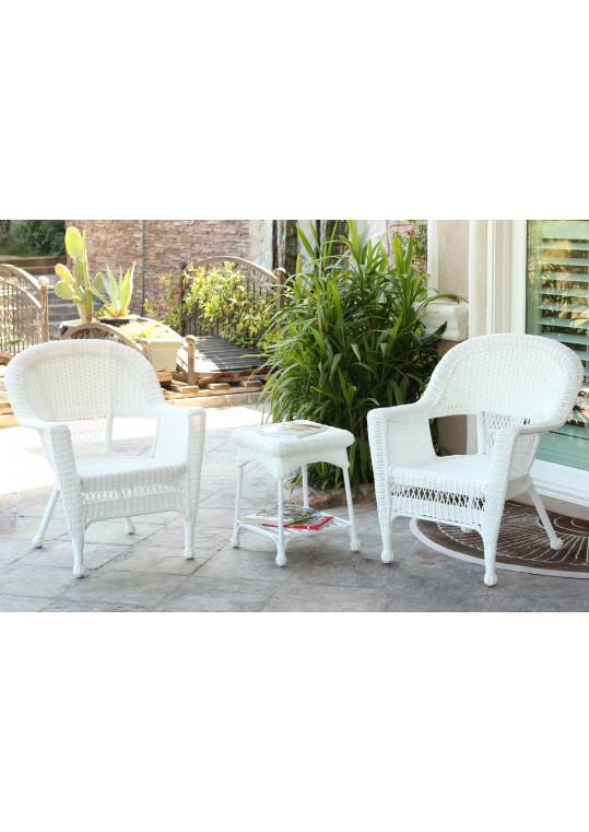 White Wicker Chair And End Table Set Without Cushion