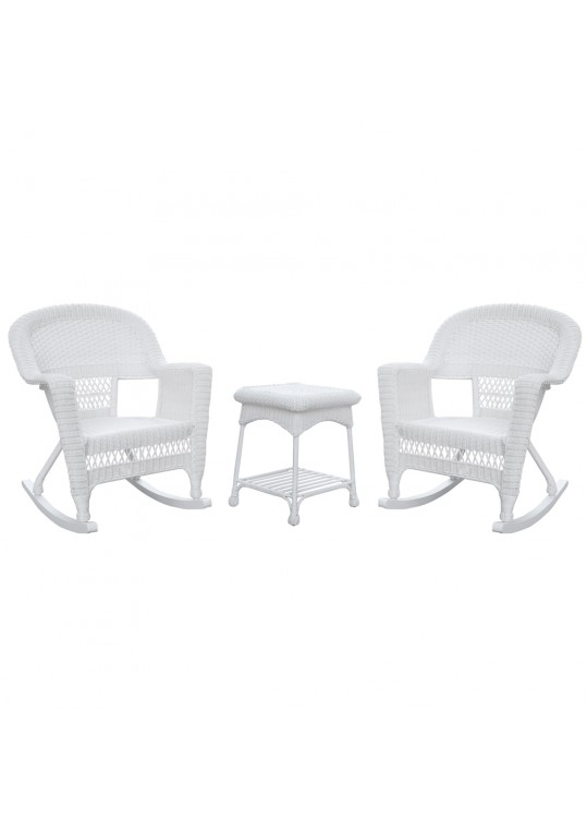3pc White Rocker Wicker Chair Set Without Cushion