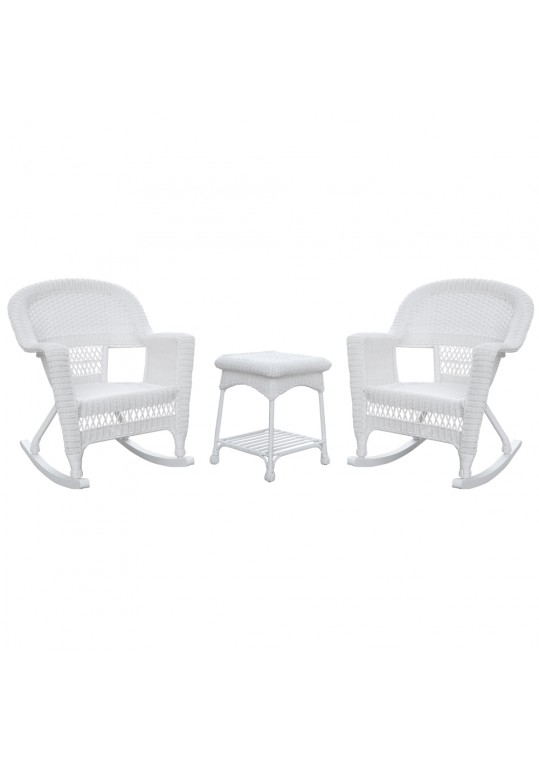 3pc White Rocker Wicker Chair Set Without Cushion