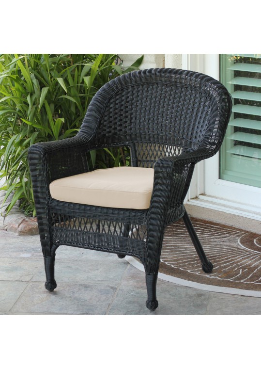 Black Wicker Chair With Tan Cushion