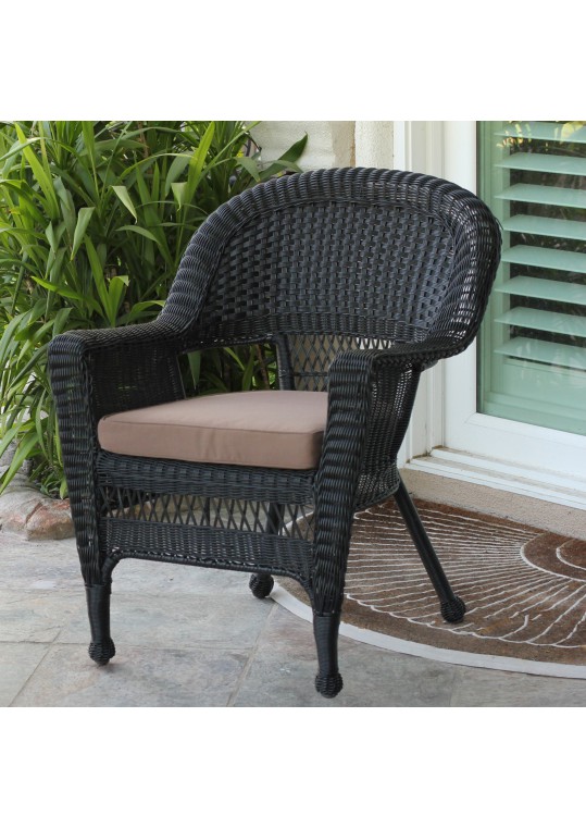 Black Wicker Chair With Brown Cushion
