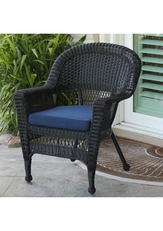 Black Wicker Chair With Midnight BlueCushion