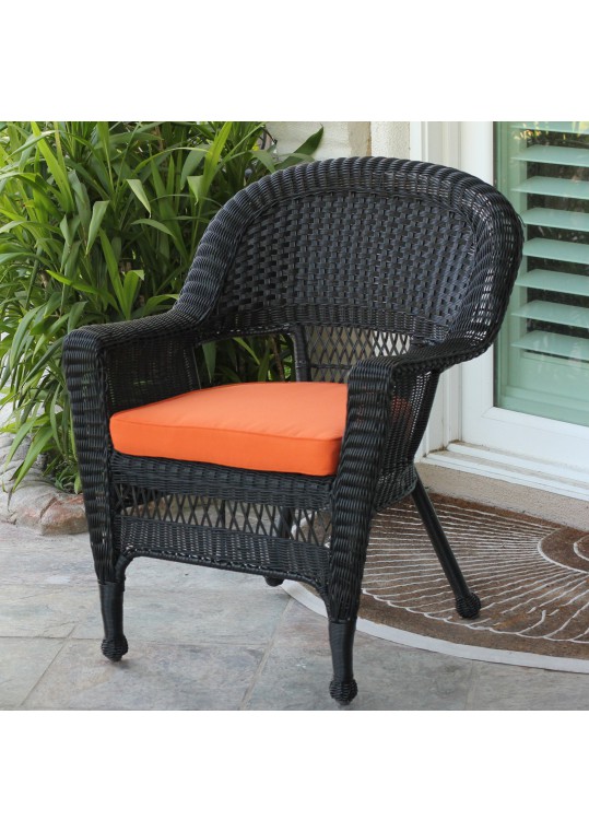 Black Wicker Chair With Orange Cushion