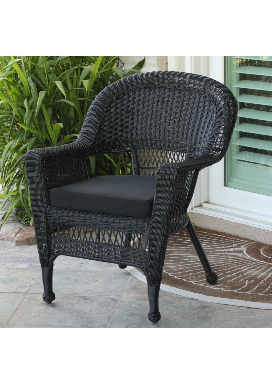 Black Wicker Chair With Black Cushion