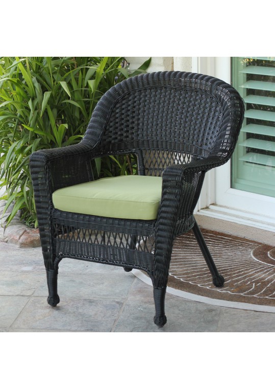 Black Wicker Chair With Sage Green Cushion