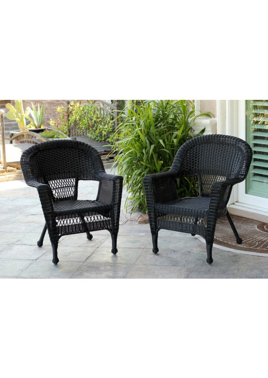 Black Wicker Chair Without Cushion - Set of 2