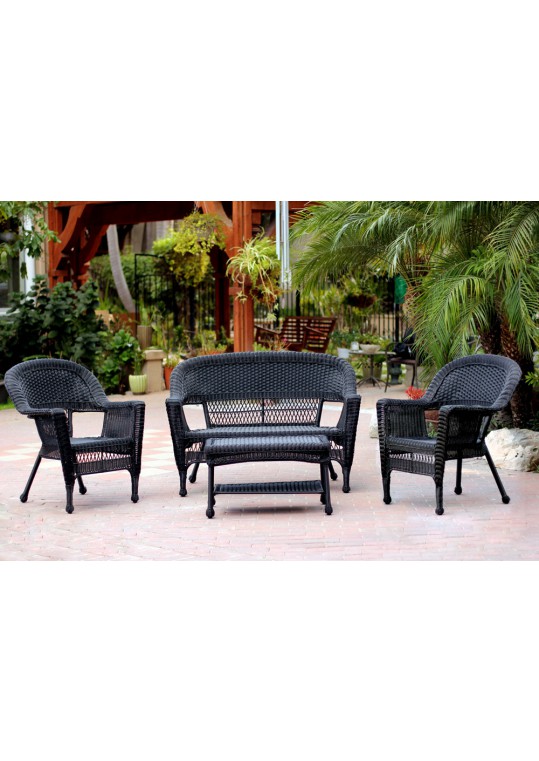 4pc Black Wicker Conversation Set Without Cushion