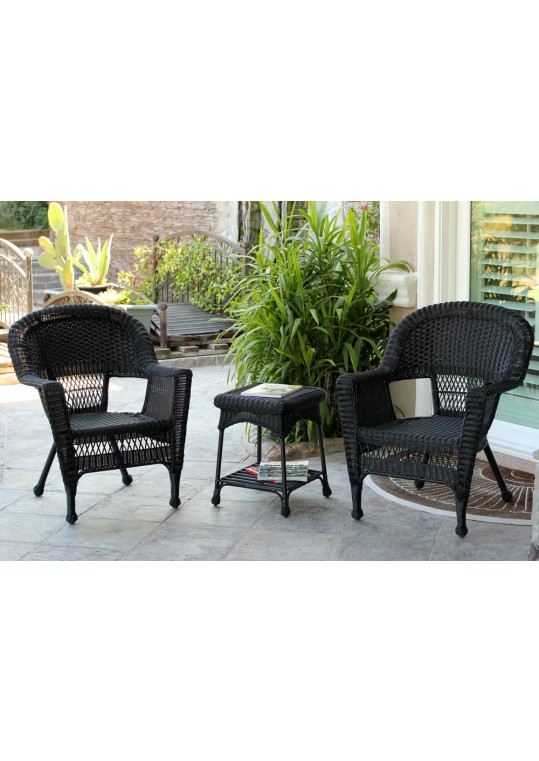 Black Wicker Chair And End Table Set Without Cushion