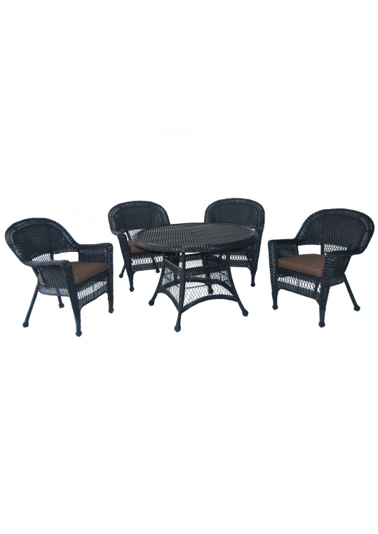 5pc Black Wicker Dining Set - Brown Cushions