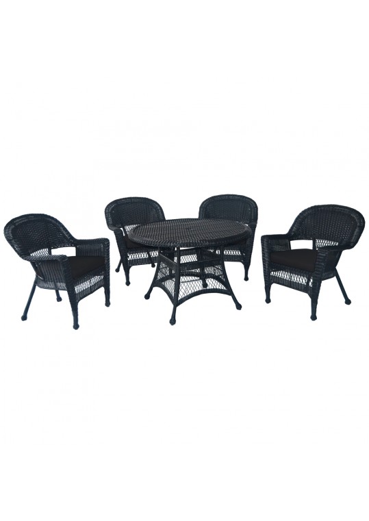 5pc Black Wicker Dining Set - Black Cushions
