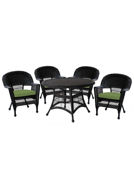 5pc Black Wicker Dining Set - Hunter Green Cushions