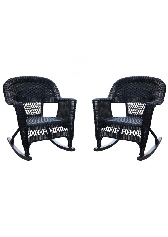Black Rocker Wicker Chair Without Cushion - Set of 2