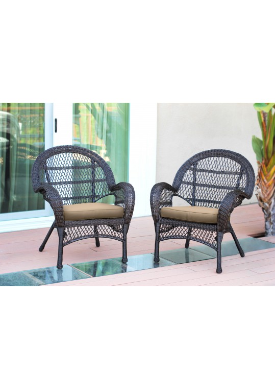 Santa Maria Espresso Wicker Chair with Tan Cushion - Set of 4