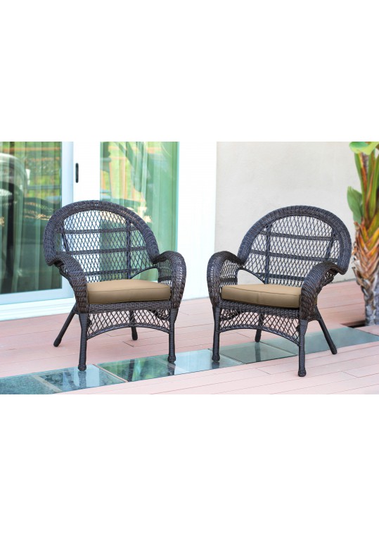 Santa Maria Espresso Wicker Chair with Tan Cushion - Set of 2