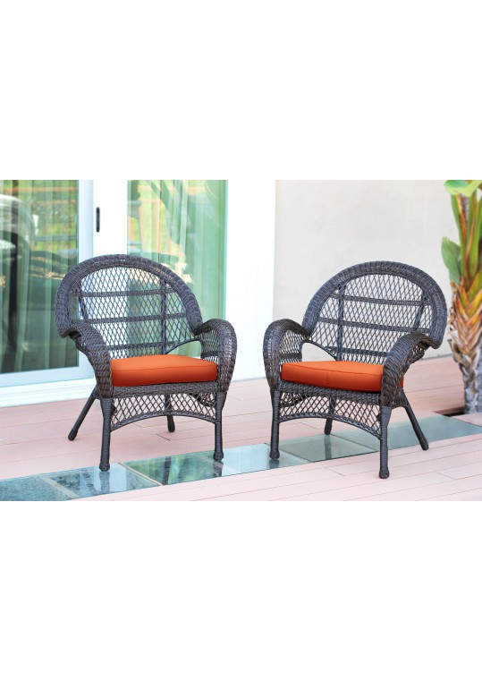Santa Maria Espresso Wicker Chair with Orange Cushion - Set of 4