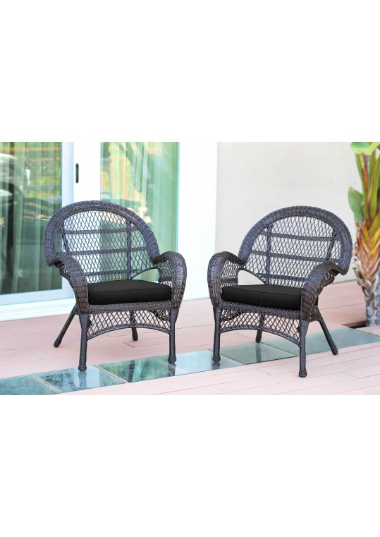 Santa Maria Espresso Wicker Chair with Black Cushion - Set of 4