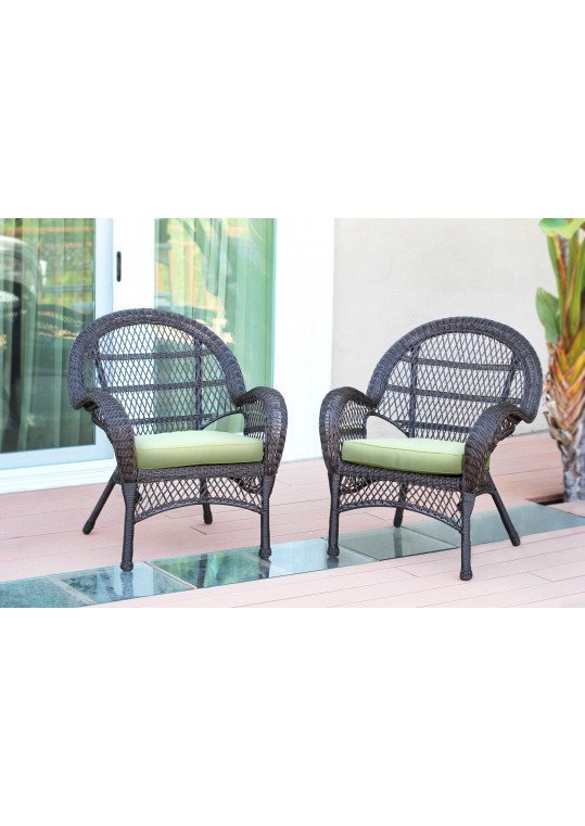 Santa Maria Espresso Wicker Chair with Sage Green Cushion - Set of 4
